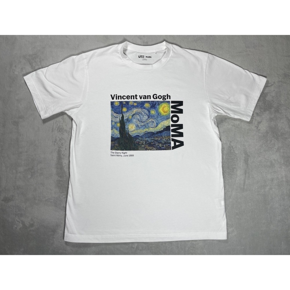 MoMA Uniqlo UT Vincent Van Gogh Mens L White T Shirt Starry Night Graphic Art